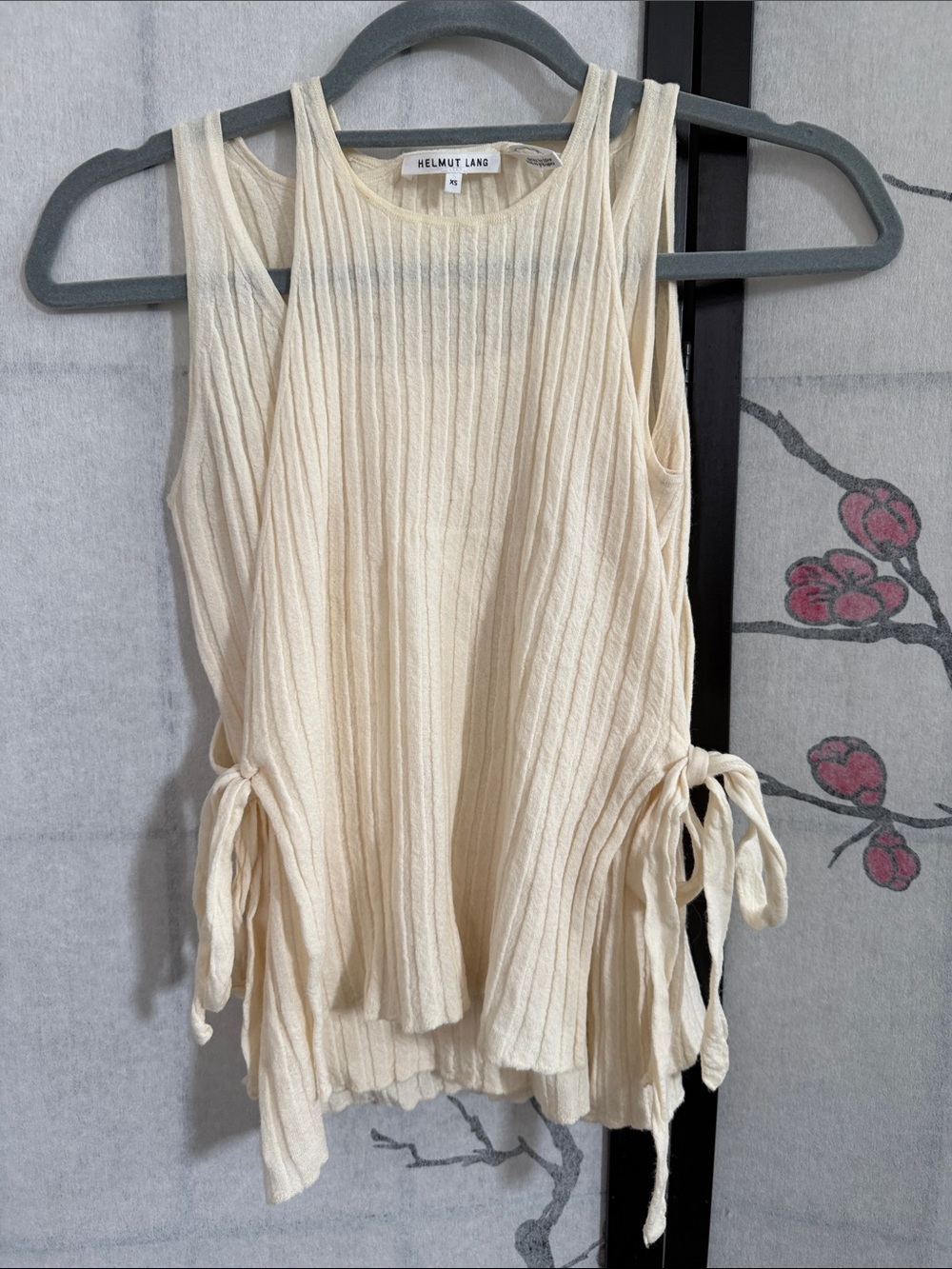 Helmut Lang Cream Ribbed Tie-Side Tank Top